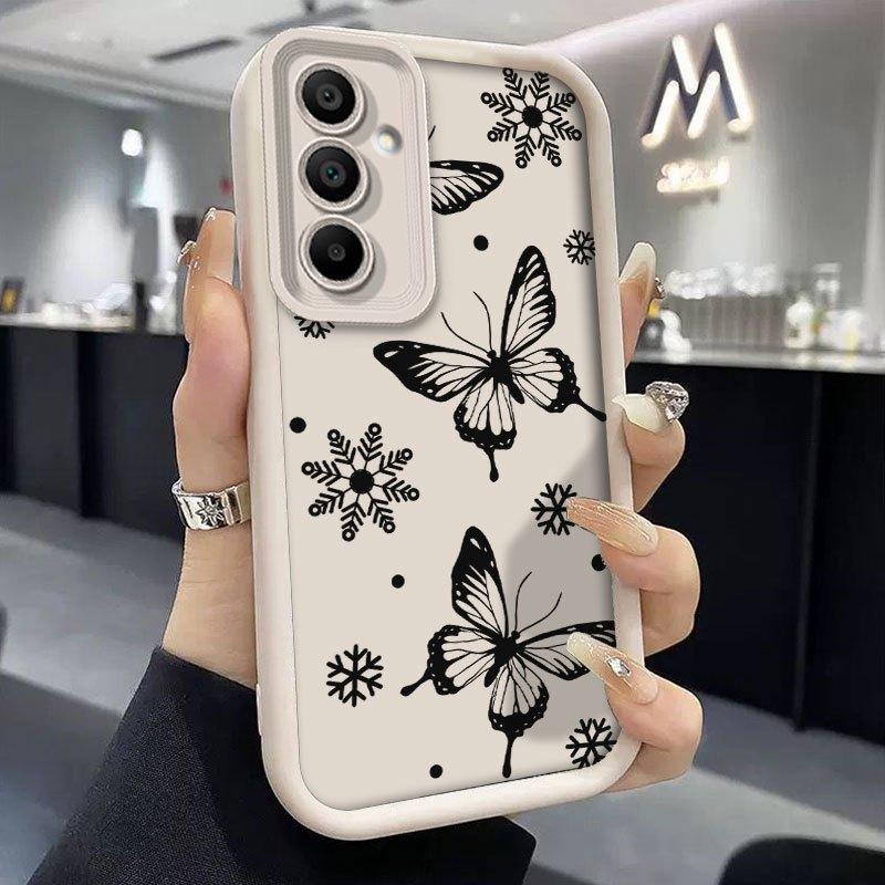 [Luxury Shockproof Cover] Mobile Phone Case for Samsung for Galaxy A55 A54 A56 A36 A16 A53 A52 A25 A35 A52S A06 A26 A05 A05S A12 A13 A14 A15 A34 A33 5G A51 A71 4G Light Luxury Simple Exquisite Hollow Black Butterfly Angel Eye Lens Protective Cover