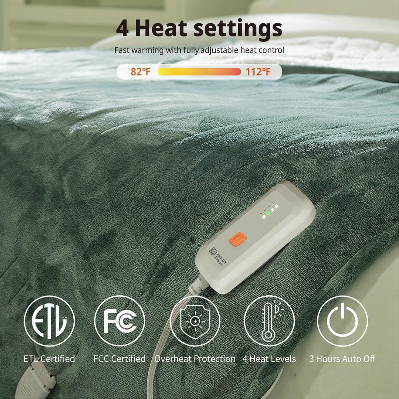 Electric Throw Blanket, 4-level Temperature & 3-hour Automatic Shut-off Function Heated Blanket, Cozy Warm Heated Blanket for Home Office Travel Heating Blanket