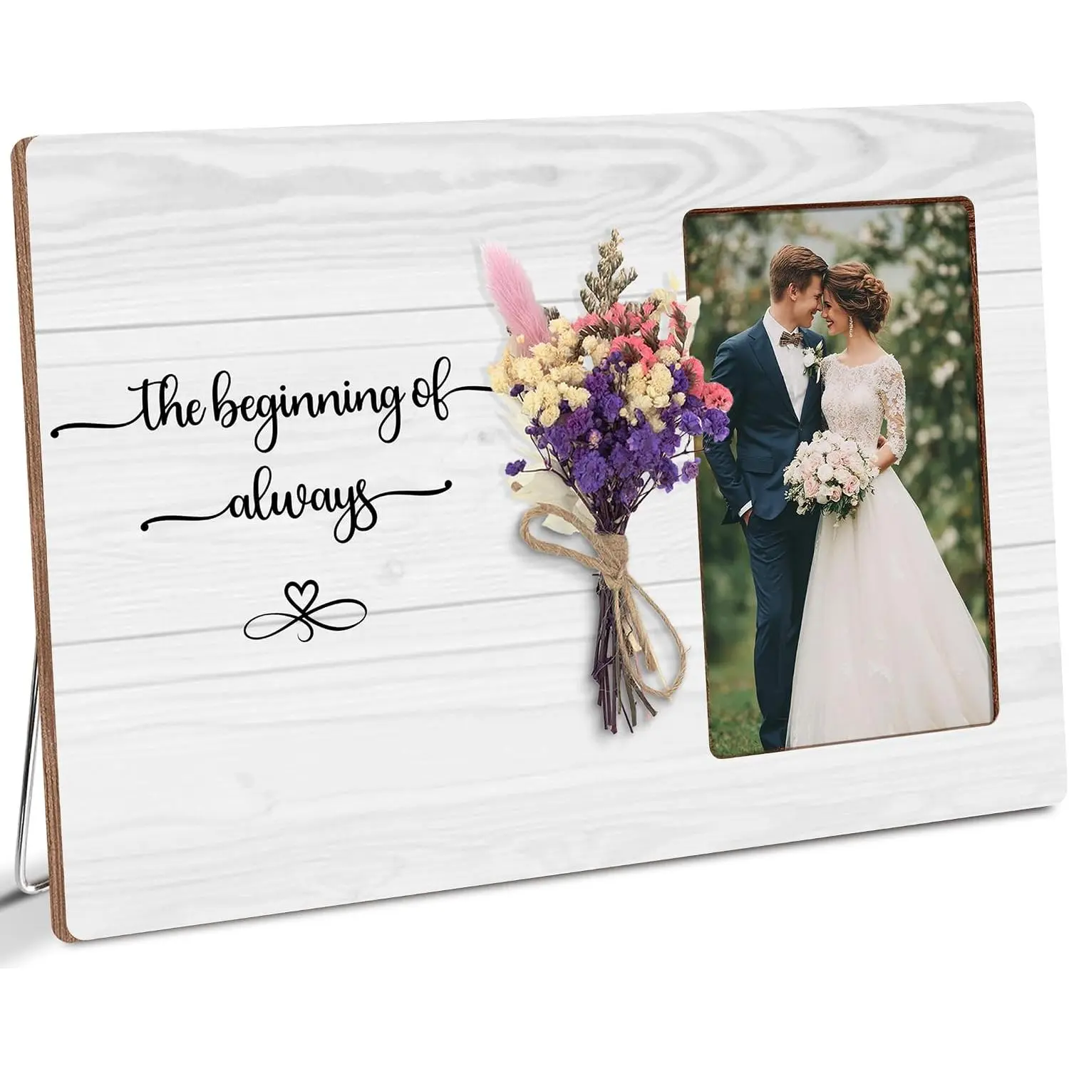 Wedding Floral Picture Frame Gifts for Newly Couple, The Beginning of Always Engaged Gifts, Wedding Engagement  Decor, Fits 4x6 Wooden Photo Frame