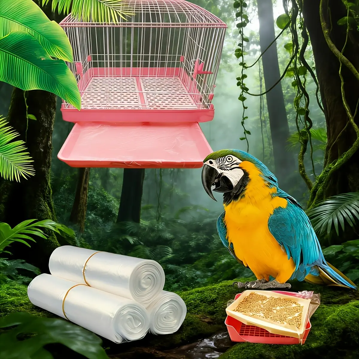 Disposable Tray Liner Film Paper for Birds and Small Pets, 50 Sheets, Daily Use, Plastic Material, Ideal for Cat Litter Trays
