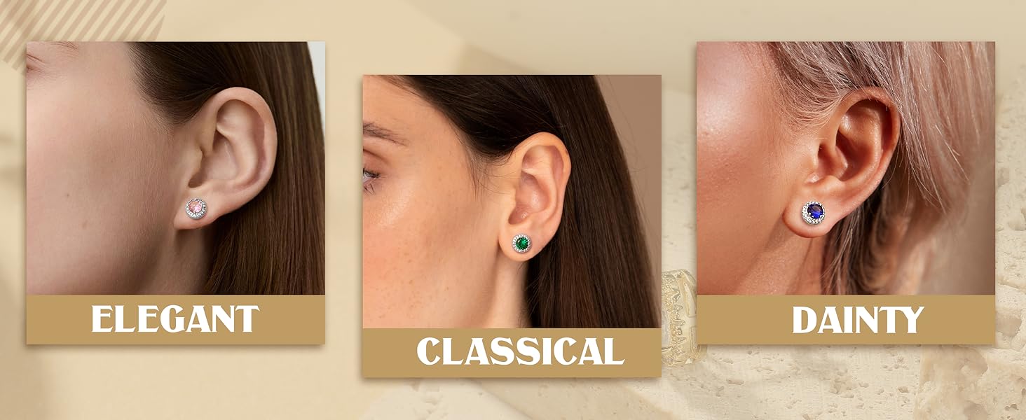 MILACOLATO 18K Plated Gold  Halo Stud Earrings 925 Sterling Silver Cubic Zirconia Stud Earrings Round Square Diamonique Stud Earrings Set for Women Men