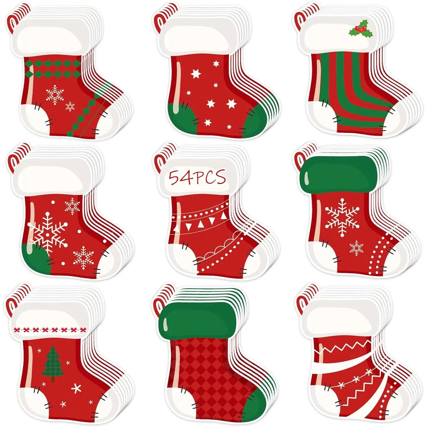 54 count Christmas Stockings Cutouts Double Printed Winter Paper Decor for Christmas Bulletin Board Classroom Decorations(Sock 54)