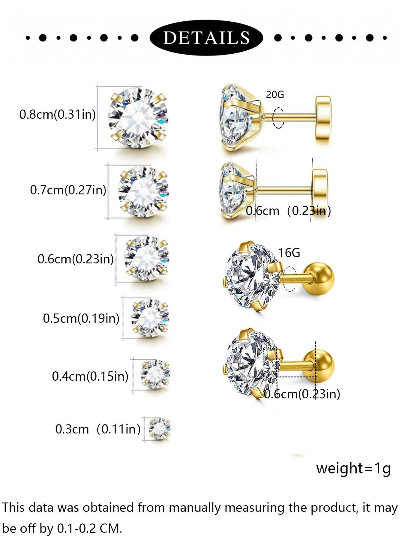 Unisex Rhinestone Decor Stud Earrings, Sparkling Ear Jewelry, 12 Pairs Stainless Steel Cartilage Earrings for Women & Girls, All-match Jewelry As Birthday Gift, Stud Earring Sets, Ear Studs, Earring Pack