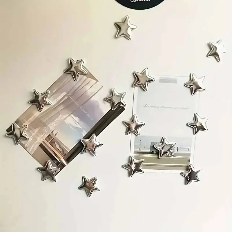 Silver Star Fridge Magnets 10 Pack｜Decorative Magnetic Notes Holders for Kitchen, Office, Photos & Reminders