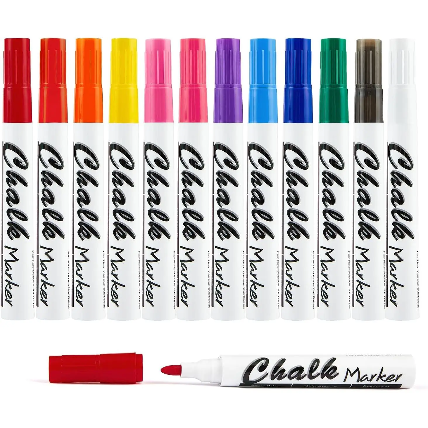 Liquid Chalk Markers,  to Use, 12 Colors, 12 Pack | Wet Erase Chalk Pens, No Shake or  Required, Water-Based, Dust-Free,  for Chalkboards, Windows, LED Signs