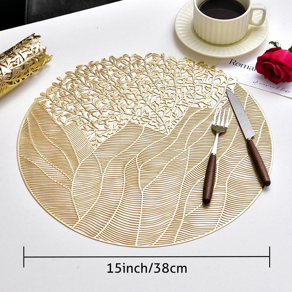 Round Leaf Pattern Placemat, 6 Counts Non-slip Table Mat, Household Placemat, Tableware for Dinner, Party, Wedding, Home Decor Supplies, Coasters, Kitchen Decorative Placemat