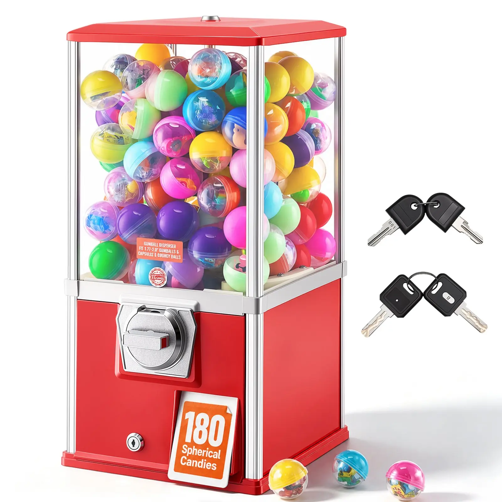 【Black Friday】VEVOR Gumball Machine, 21 inch Height Candy Vending Machine Dispenser, 25-Cent Vending Machines for Shopping Malls, Supermarkets, Amusement Parks, Arcades, Holds Up to 180 1.77 inch Spherical Candies