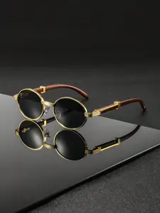Men's Metal Retro Round Frame Glasses, Wooden Texture Temple, High-End Fashion Decorative Eyewear, Street Photography, Daily Commute