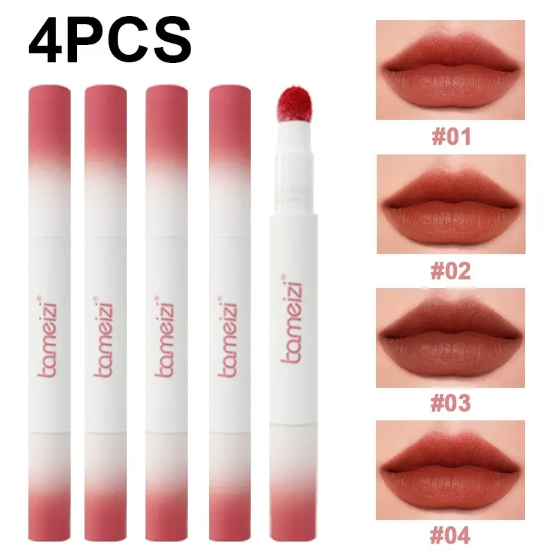4Pcs Twist-up Sponge Lip Gloss Set, Long Lasting Matte Makeup Waterproof Transferproof Lipstick, Smooth High Color Easy To Apply Lip Tint, summeressentials