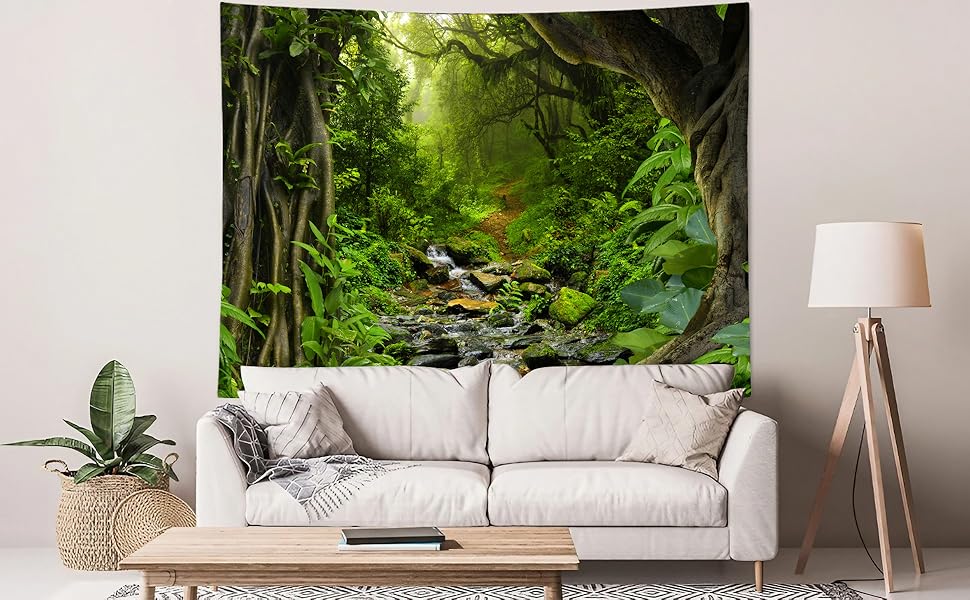 Green Rainforest Tapestry Nature Forest Tapestry for Bedroom Aesthetic Misty Tropical Jungle Trees Flowing Stream Landscape Tapestries Wall Hanging for Living Room Dorm 48 x 36 Inch Green Rainforest Tapestry Nature Forest Tapestry for Bedroom Aesthetic Misty Tropical Jungle Trees Flowing Stream Landscape Tapestries Wall Hanging for Living Room Dorm 48 x 36 Inch
