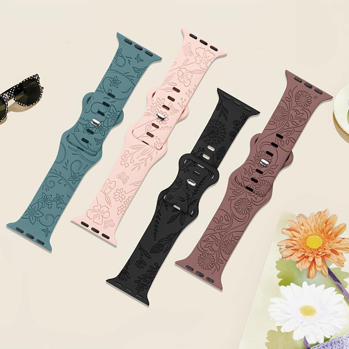 4-Pack Floral Pattern Silicone Apple Watch Bands – Sport Strap 38–49mm (Series 1–11, SE, Ultra / Ultra 2)