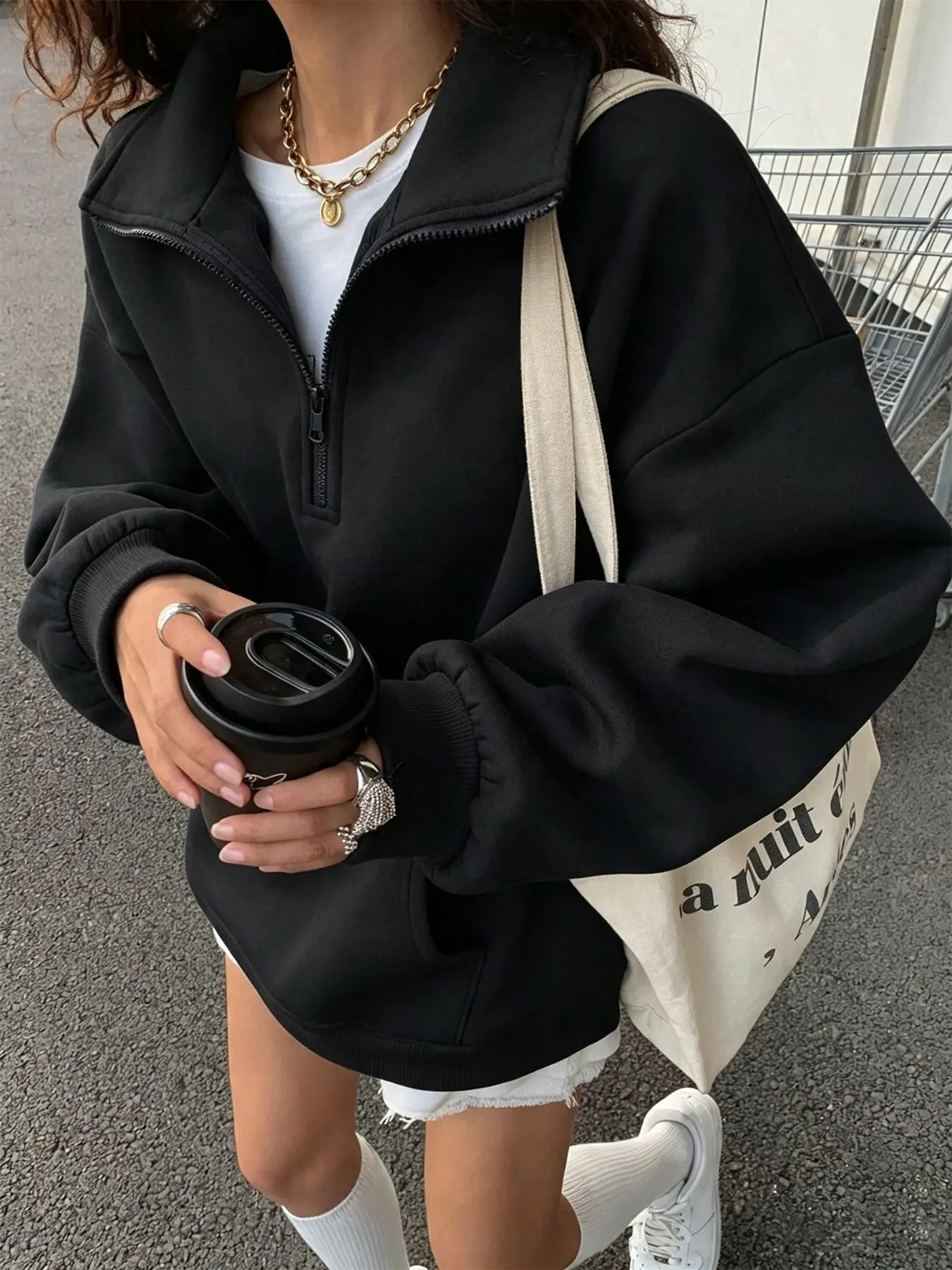 Girls' Fall Winter Half-Zip Long Sleeve Fleece Lined Loose Fit High Neck Sweatshirt, Unisex Casual Fashion Jacket, Comfortable Travel Wear