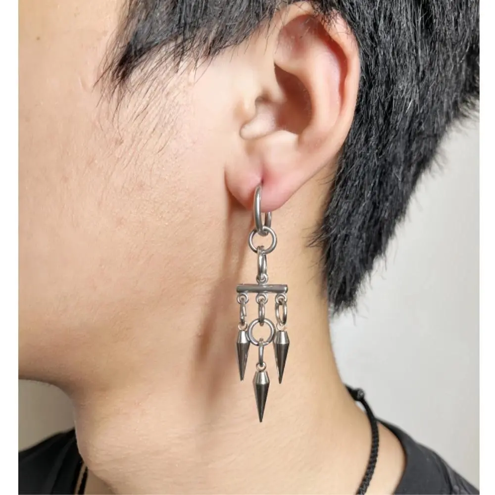 Gothic Punk Handmade Stainless Stell Spike Hoop Earrings for Women Grunge Y2K Byzantine Chainmail Chain Dangle Earrings