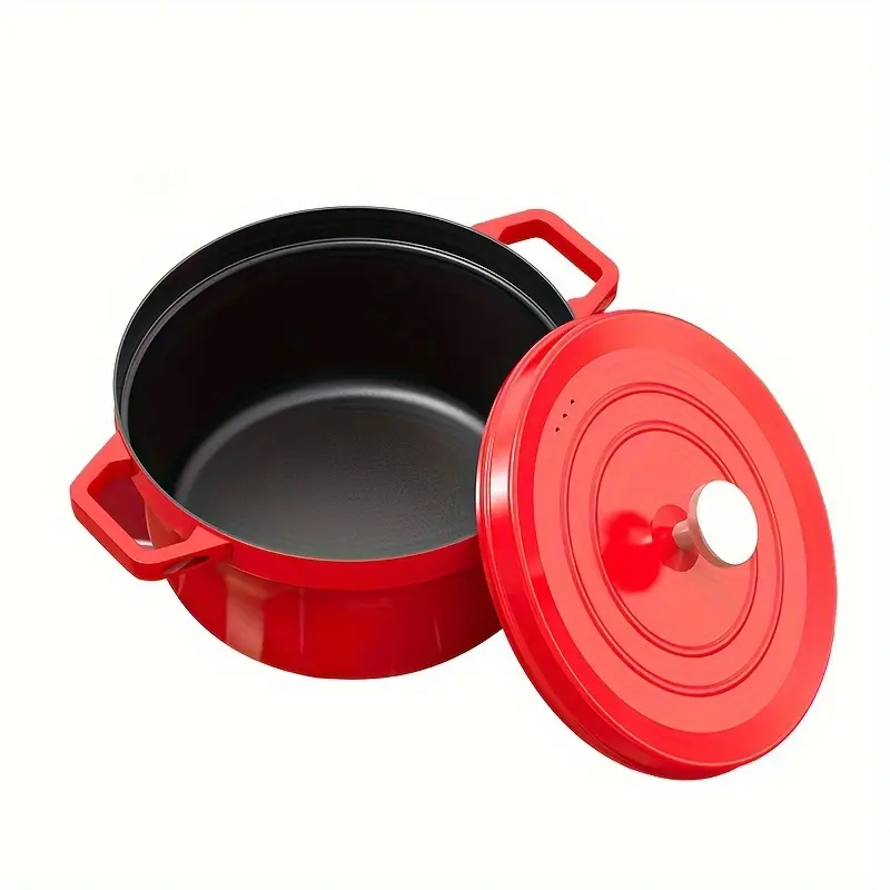 [Red Stockpot Non-Stick] 1pc Red Stockpot 24Cm/9.4In Iron Material Non-Stick Stew Pot 4L Multi-Function Pot Gas Induction Cooker Universal