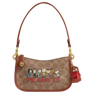 Coach x Peanuts Snoopy Swinger Signature 20 Small Crossbody Handbag for Women, Printed Coated Canvas, Brown