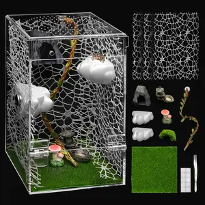 Large Jumping Spider Enclosure Clouds Kit,Escape Proof Praying Mantis Habitat,Magnetic Front Door Tarantula Cribs Ventilation Spider Cage,Transparent Acrylic Reptile Tank,Bug Terrarium,Snail House