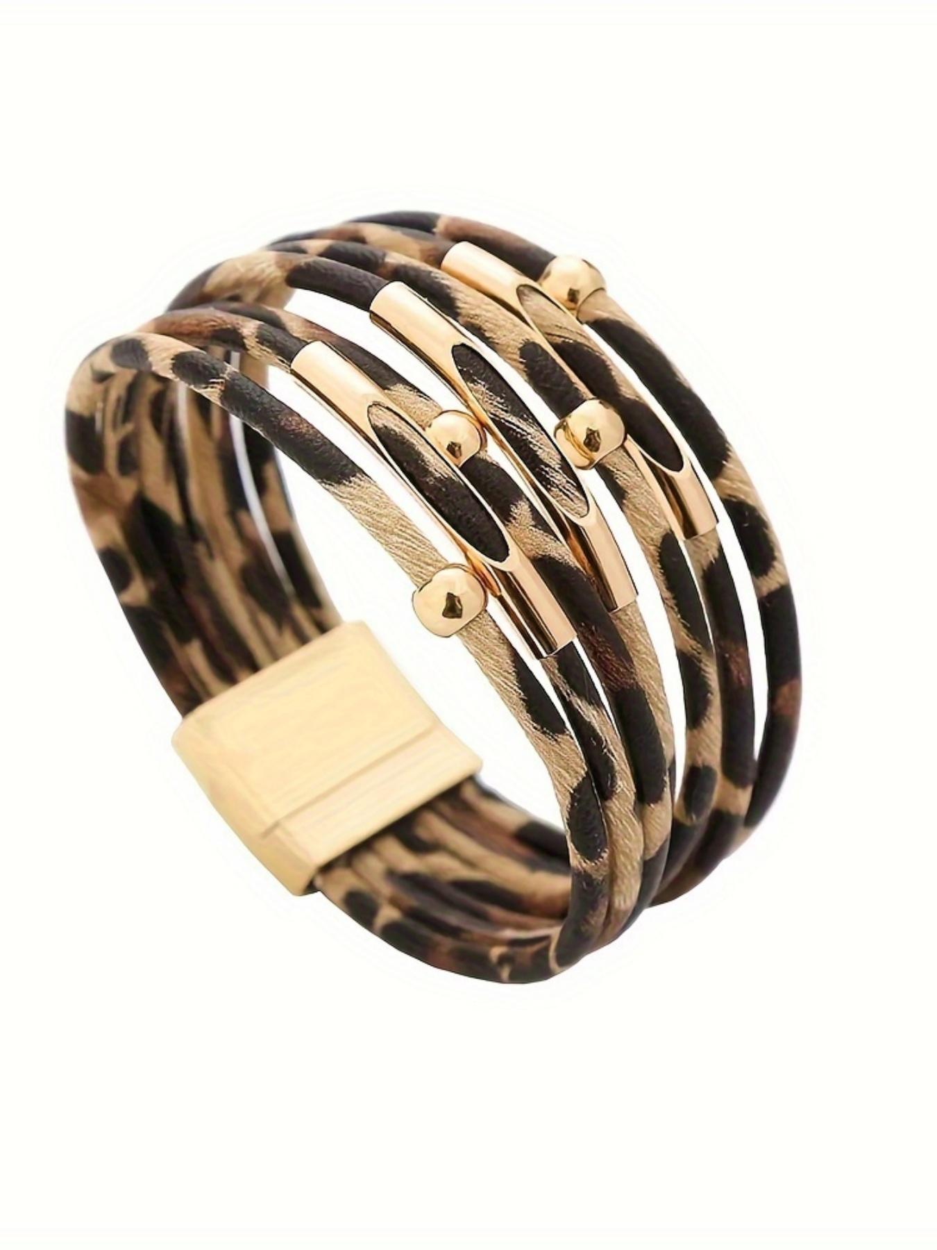 Leopard Pattern Multi-layer Bracelet, Fashionable Magnetic Closure Bracelet for Women & Girls, Trendy All-match & Exquisite Jewelry for Birthday Gift, Stackable Bracelets