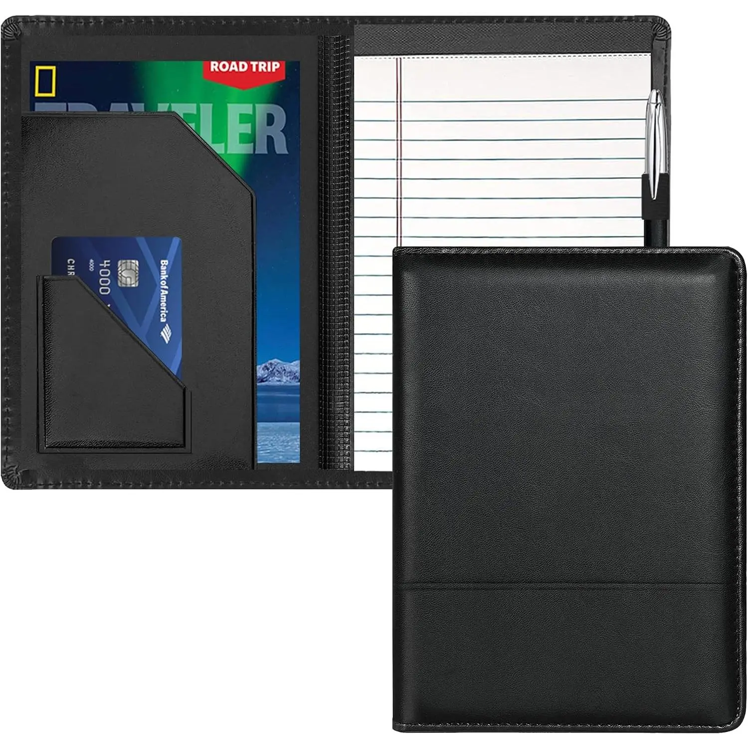Small Portfolio Padfolio Organizer, A5 Size Business Folder Portfolio, Binder for Men & Women,5 x 8 Writing Pad Included, Black.