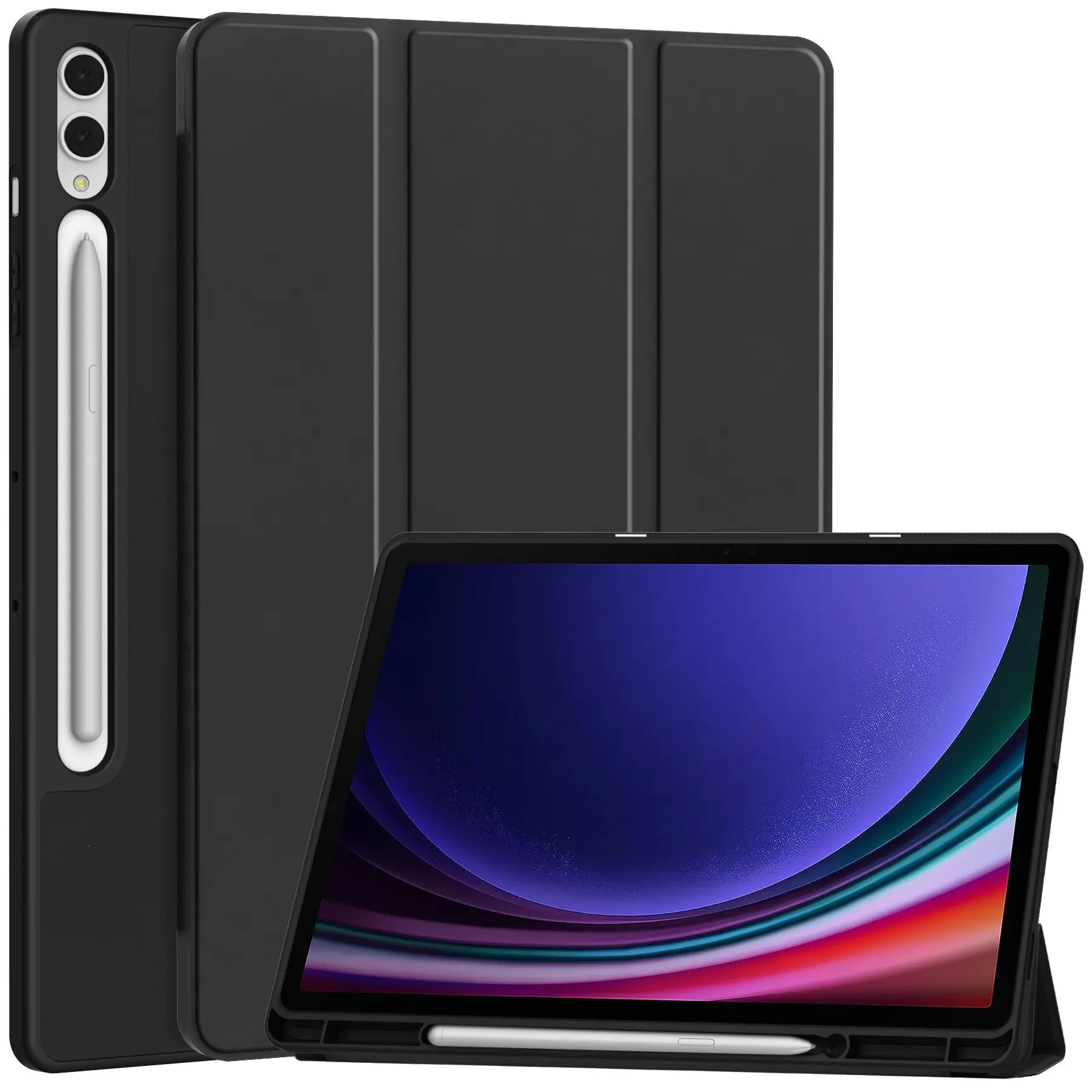 Suitable for Samsung Galaxy Tab S10 FE/S9 +/S8 Ultra/A9/A8/A7 Lite/ 11/12.4/13.1 inch protective case, with S Pen holder, soft TPU three fold holder to protect tablet cover, supports S Pen charging, automatic wake up/sleep