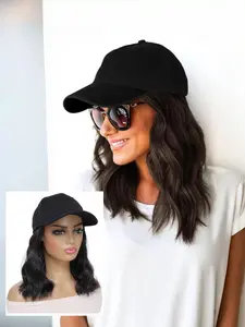 Women's Hat Wig with Hair Attached, Baseball Cap with Hair, Short Wave Synthetic, Adjustable, Daily Use, Fashion Accessory