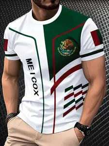 Men's Sporty Football T-Shirt, Casual Sporty Top, Summer Short Sleeve, Mexican Style 3D Print, Eagle Snake Pattern, Breathable, Casual Wear, Gift for Soccer Fans