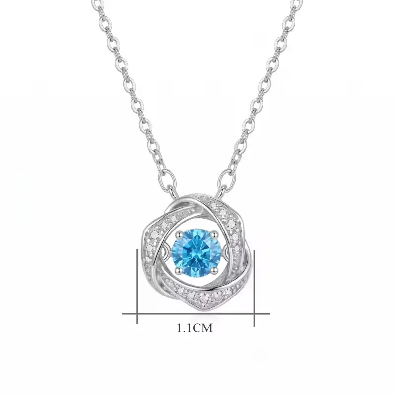 XATENJE 925 Sterling Silver Blue Gemstone Pendant Necklace, Dainty CZ Halo Twist Knot Jewelry Gift for Her