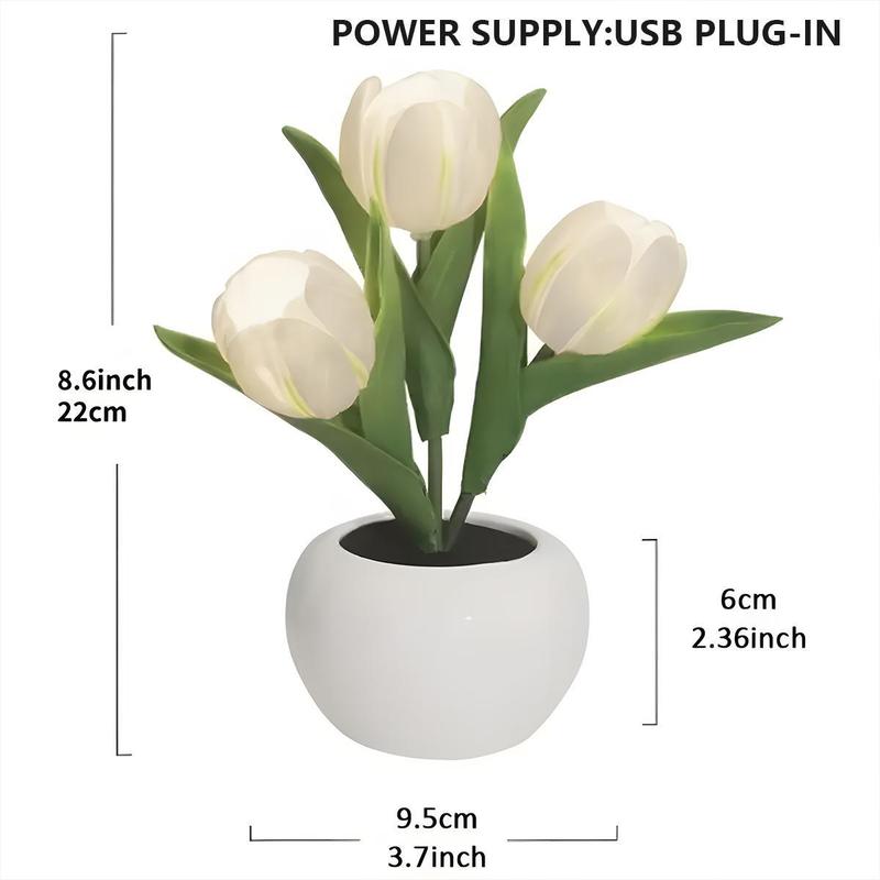 Tulip Night Light LED Simulation, Flower Design Lamp, USB Powered, Vase Table Lamp Decor for Home Living Room Desktop Decoration Christmas Halloween Holiday Gift
