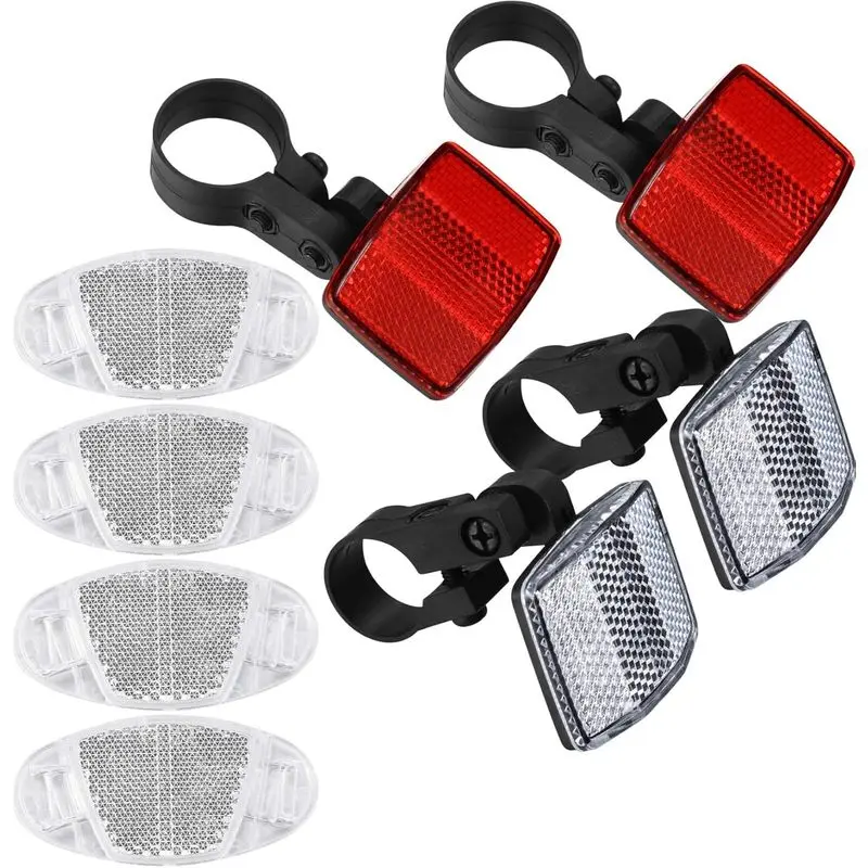 Outdoor sports Bike Front and Rear Reflectors Kit, Bicycle Wheel Spoke Reflectors Kit, Bike Cycling Safety Warning Reflectors for Handlebar and Seatpost, Bike Road Safety Reflection Kit, Red and White/8 Pcs