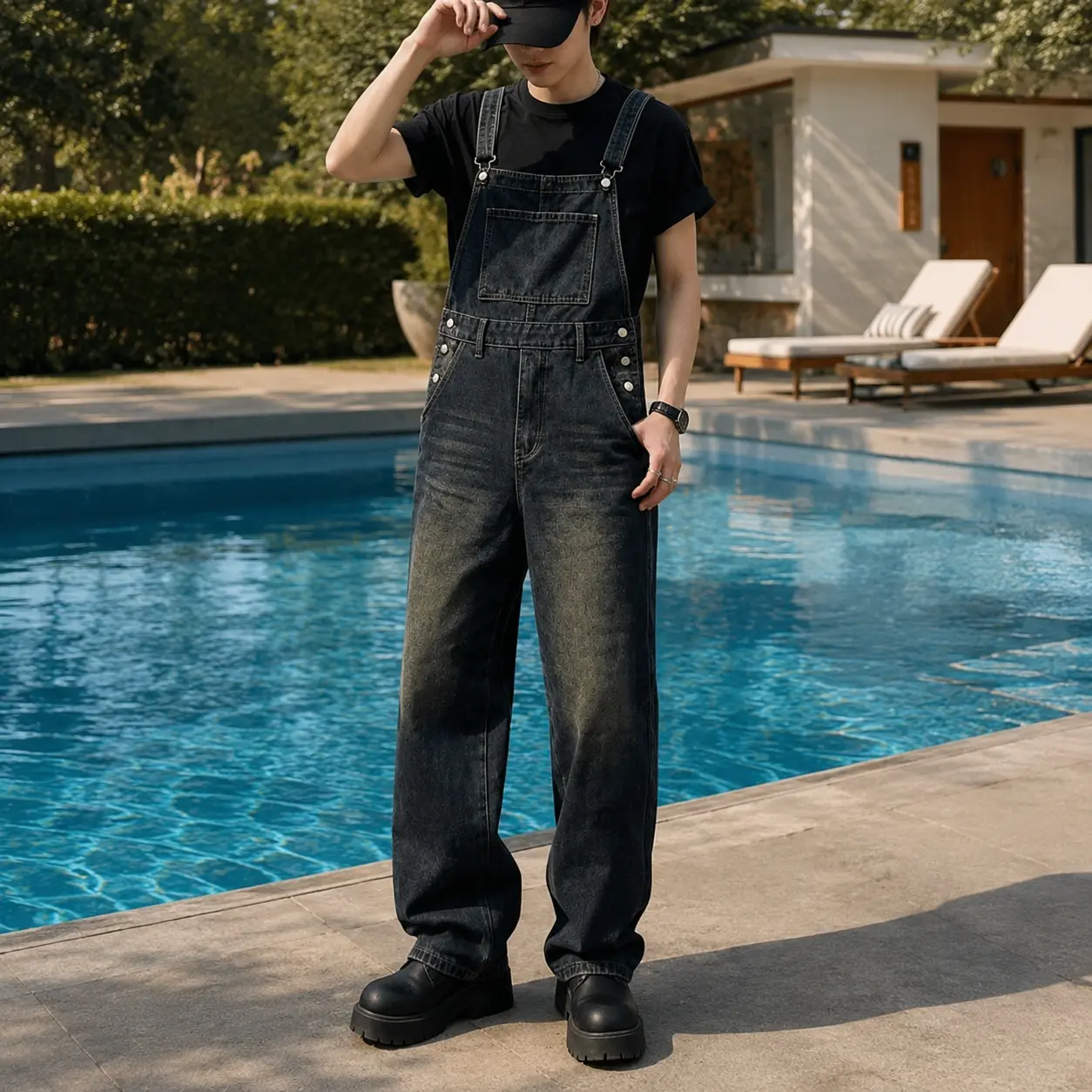 Men's Denim Overalls Loose Fit Cotton Blend Retro Cargo Jumpsuit Straight Leg One-Piece Pants for Casual Streetwear Outdoor Lounging,style,all-season,relaxed,,baggy,campus,comfortable,plain,flanel Aesthetic，Classic