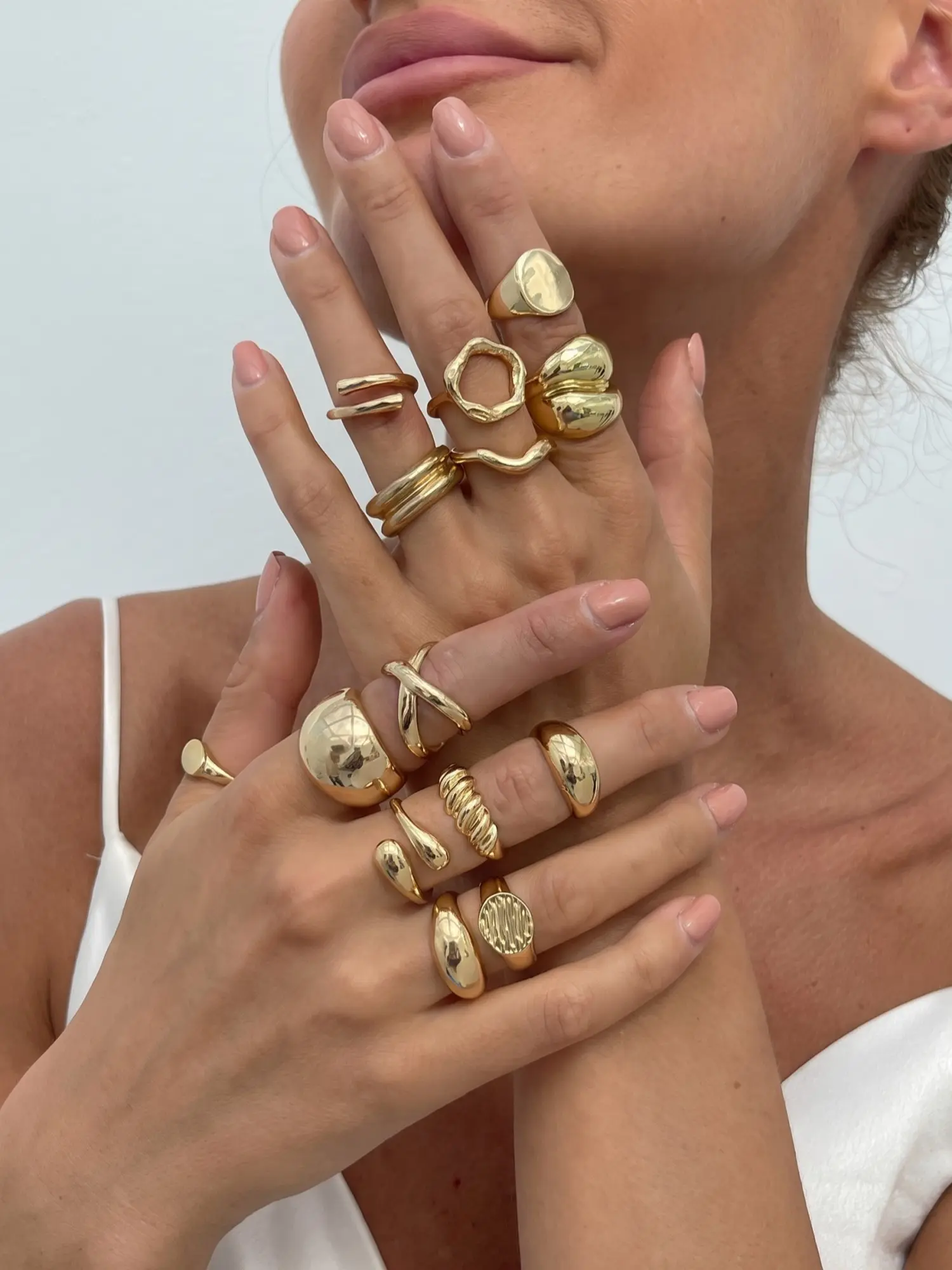 14 Pcs French Vintage Stackable Rings Set, Liquid Metal Threaded Wave Cross Bread Rings, Adjustable Mirror Polish Texture, Adjustable Trendy Rings