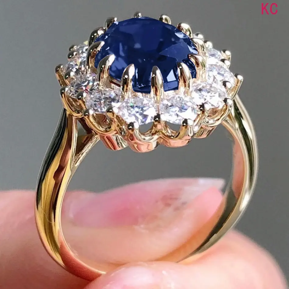 Minimalist Inlaid Sapphire Ring With Side Stones, Elegant Finger Jewelry For Women Wedding And Daily Occasion Matching