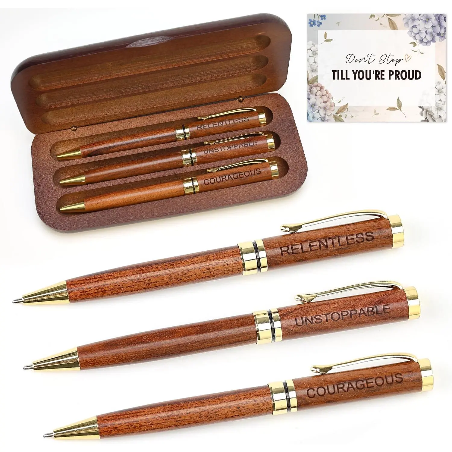 Fancy Wooden Pens Set with Box Congratulations Gifts for Women Men |  Job   for Coworkers  Lady Office Business Pen Nice Positive Writing Pens Journaling Luxury Engraved Pens