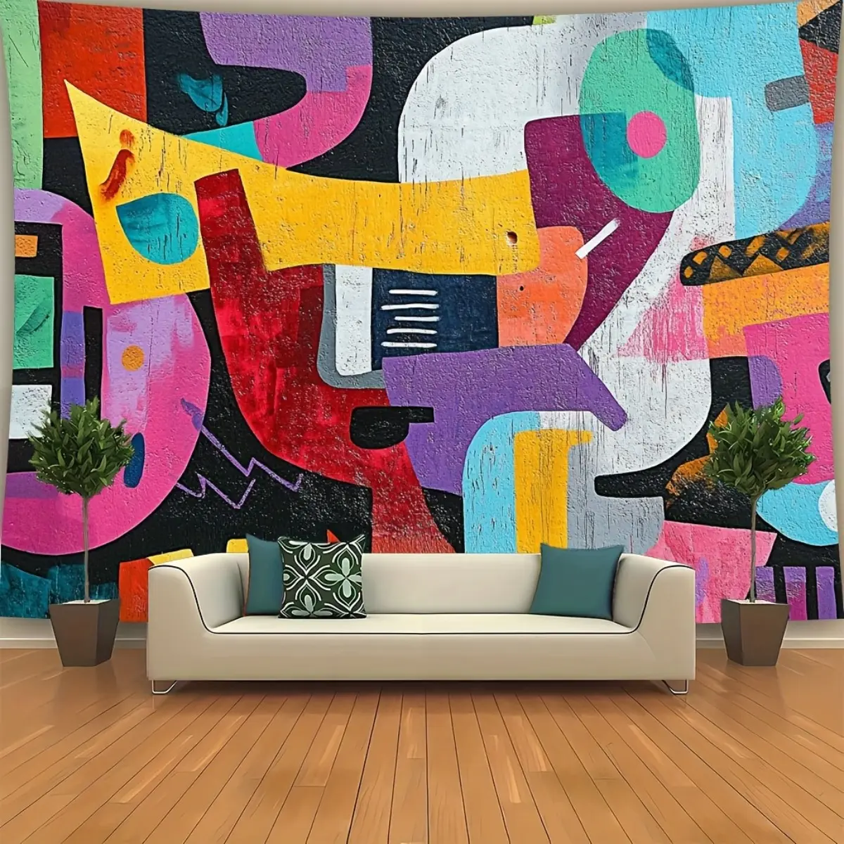 Street Art Alley Backdrop, Urban Banner Featuring Bold Geometric Shapes, Colorful Graffiti And Modern City Wall Design, Perfect For Living Rooms, Bedrooms, Offices, Classrooms, Parties And Photography Backgrounds