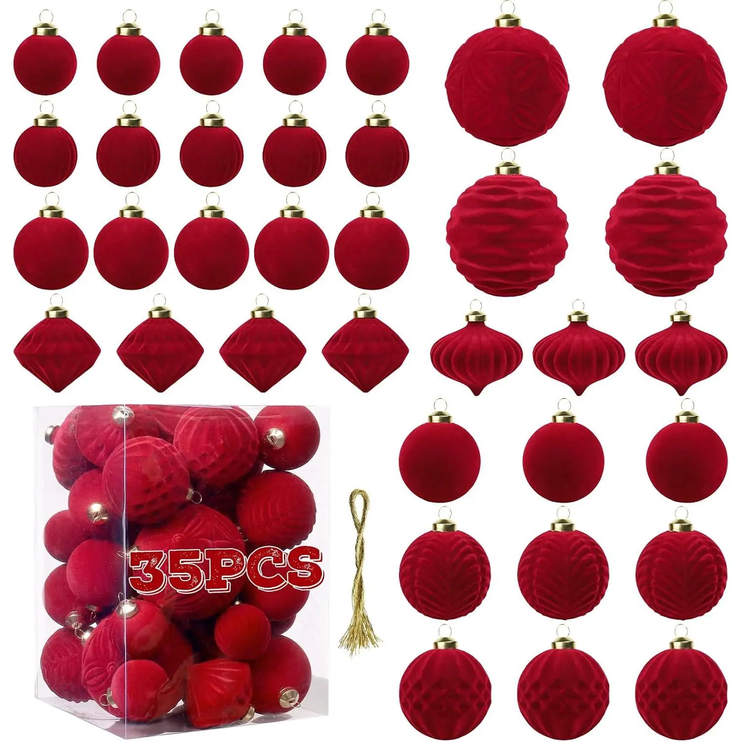 Ball Ornaments Christmas Balls Burgundy Red 35 count Xmas Tree Flocked Ball Ornaments  for Party Garland Wreath Decor  Shower First Christmas Decorations