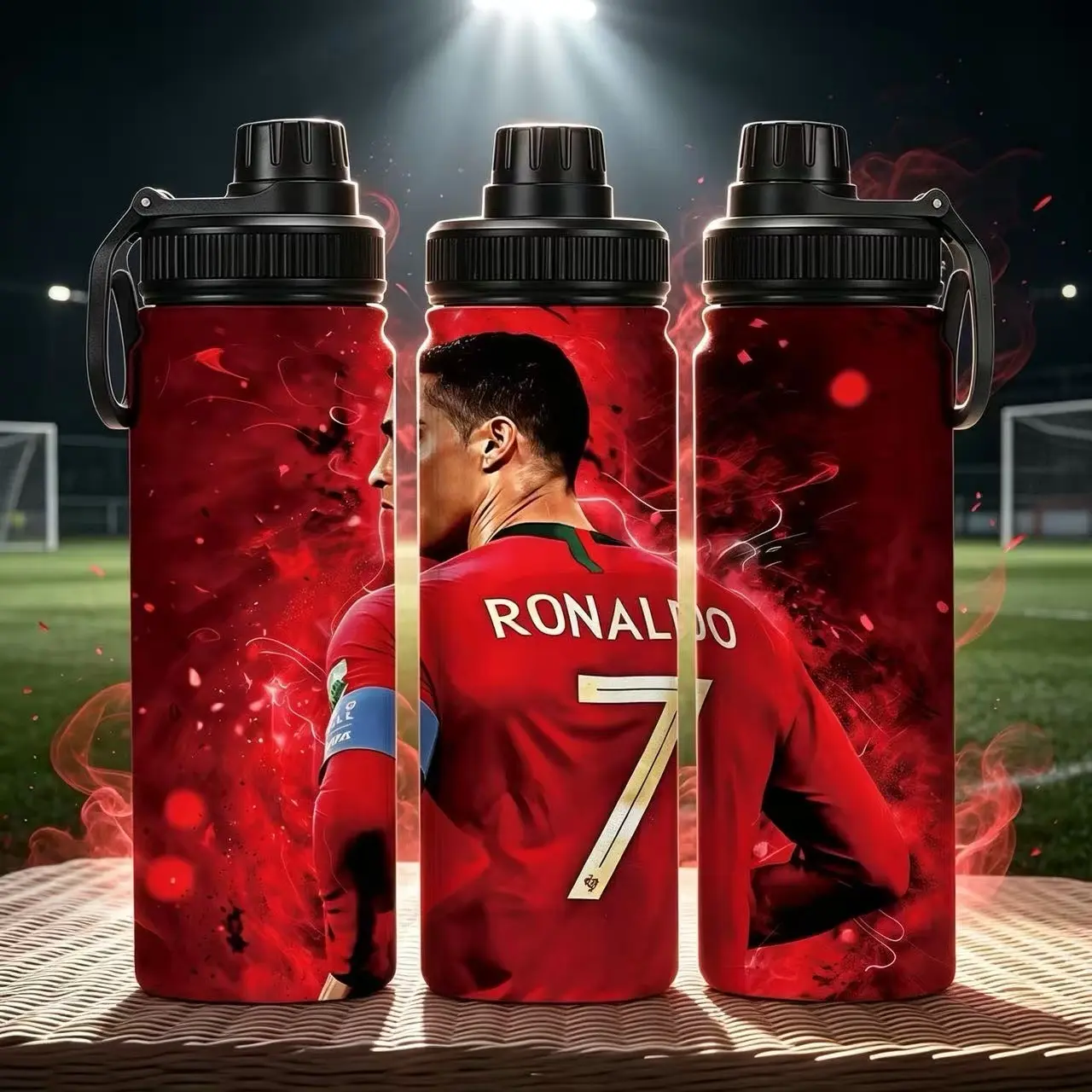 1pc Cr7 C Ronaldo Print Dual-Layer Vacuum Insulated Sports Water Bottle, 8-Hour Heat Retention, 24-Hour Cold Retention, One-Button Lid, Gym, Outdoor, Office
