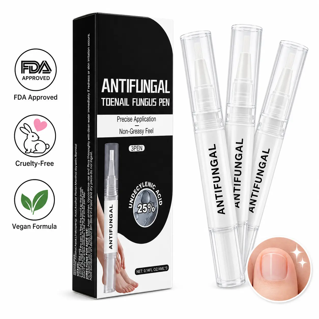 3-Count Antifungal Nail Repair Pen - 25% Undecylenic Acid Antifungal Pen for Adults, Fast-Acting Treatment Nail Repair for Damaged Toenails & Fingernails, Botanically Enhanced Solution