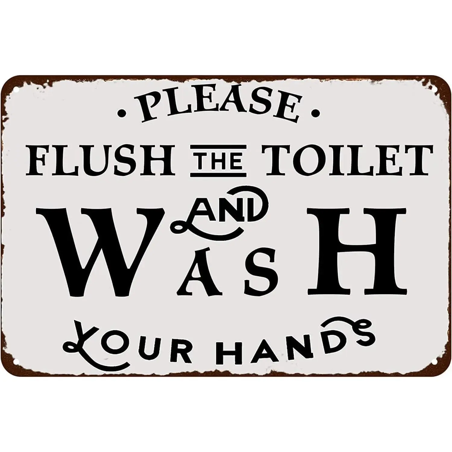 Vintage Metal Tin Sign - Funny Bathroom Hanging Plaque with "Please Flush the Toilet and Wash Your Hands" Quote, Lightweight Bright Fade Resistant Farmhouse Home Supplies Wall Art, 12x8in, Nail-Install Ready