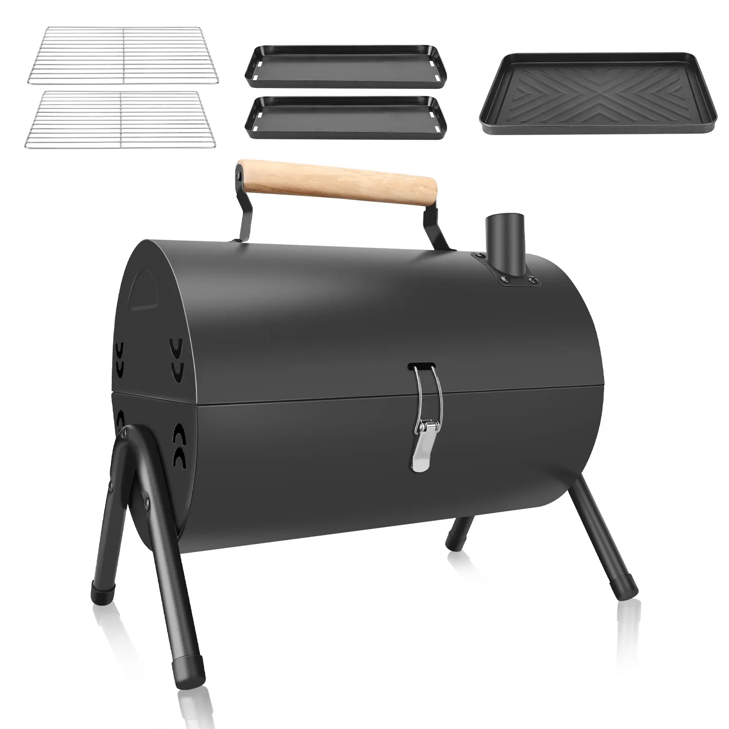 2-in-1 Grill & Griddle Combo - Black Upgraded Detachable Steel Sturdy Portable Charcoal BBQ Grill with Smoker, Tabletop Backyard Barbecue for Camping, Beach Trips, Tailgating
