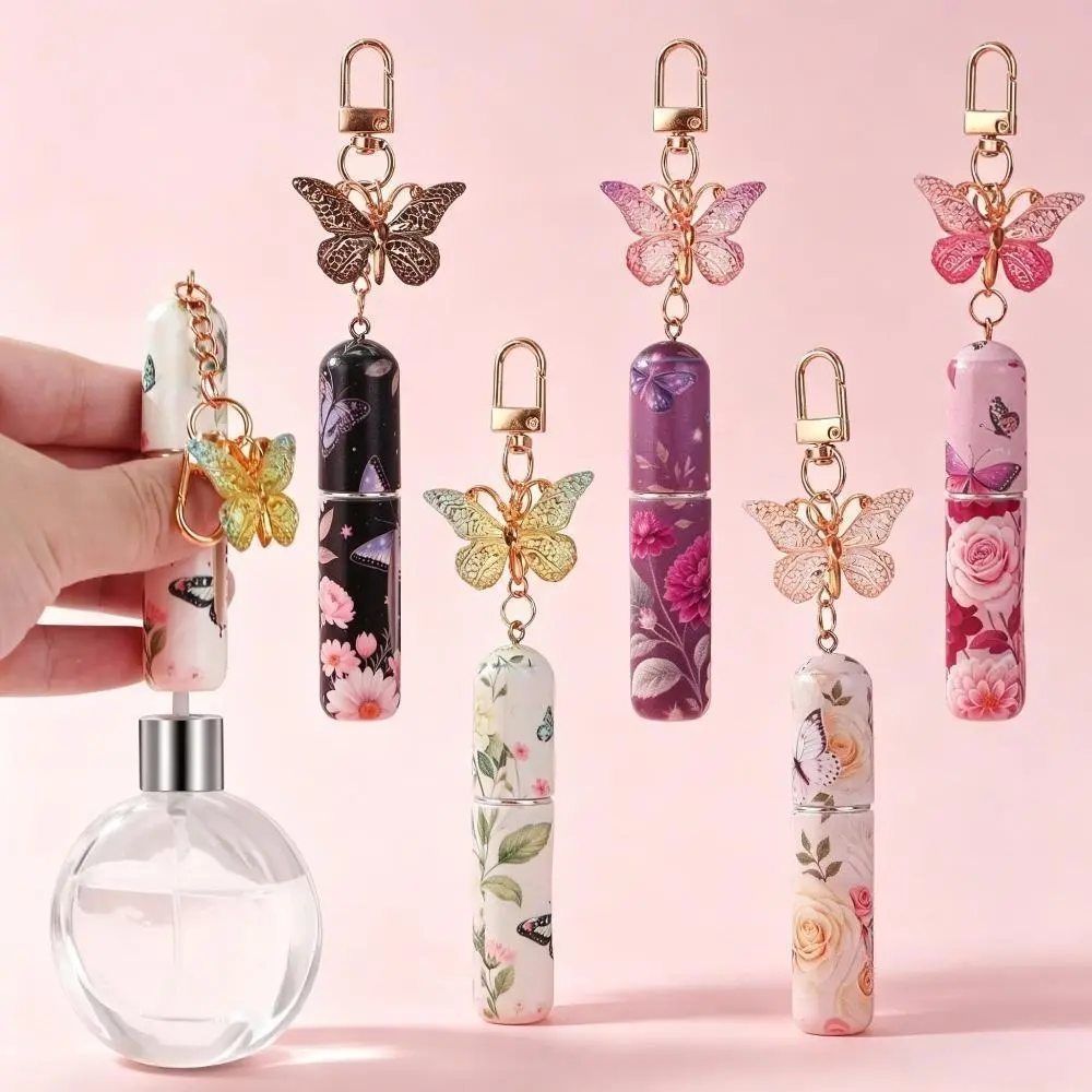 1/5PCS Butterfly Perfume Keychain, 5ml Refillable Leak-Proof Scent Bottle, Portable Travel Aesthetic Makeup Dispenser Container Set