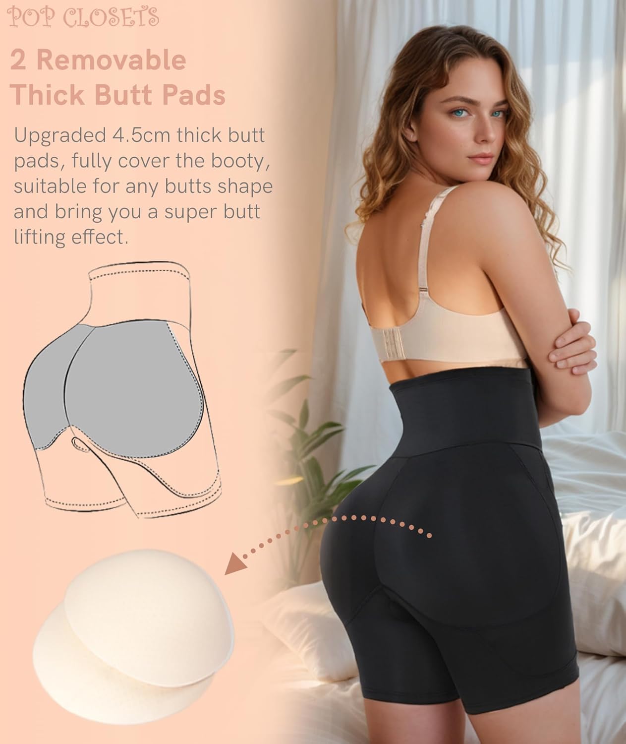 Women Plus Size Hip Padded Booty Lifter Shapewear Thicker Booty High Waist Butt Lifter Removable 4 Pads Control Panty for Bigger Butt