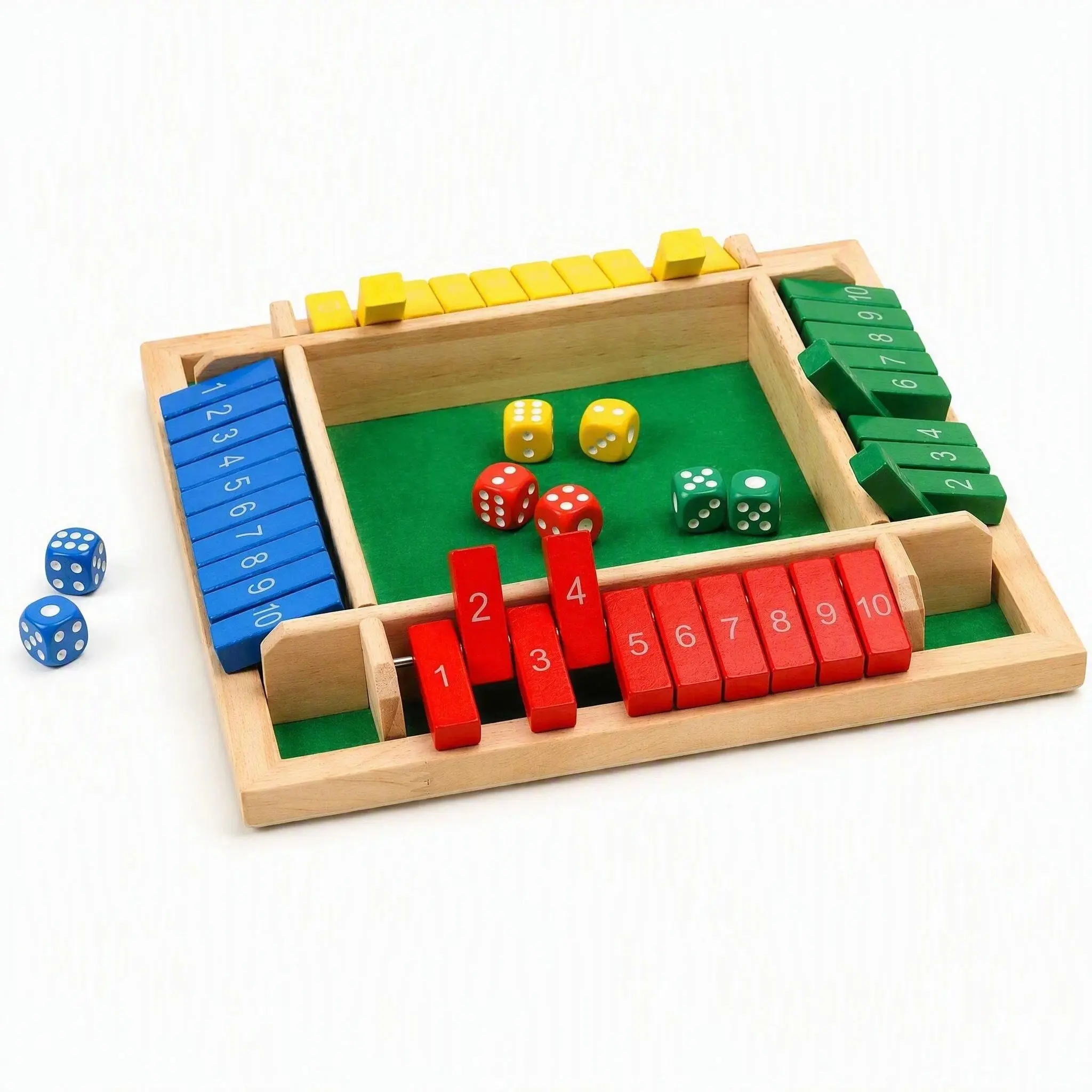 Four-Person Solid Wood Shut the Box Game, Educational Math Toy for Kids, Family Party Camping Bar Table Game, Ages 3+, Wooden Board Games