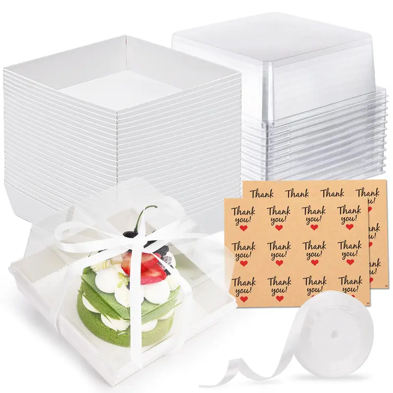 MUMULULU 25 Pack 7x7x4 Inch Paper Cake Boxes With Clear Lids - Disposable Bakery Boxes For Desserts, Pies, Cupcakes