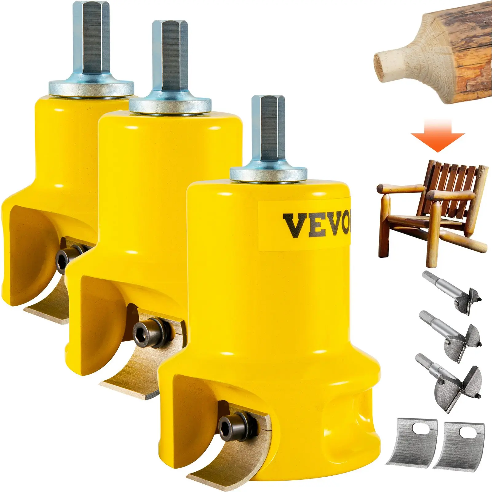 【DealsForYouDays】VEVOR Tenon Cutter, 1"/25.4mm 1.5"/38mm 2"/50.8mm, Premium Aluminum Steel Log Furniture Cutter, with Dual Curved Blades Button Screws Home Master Kit, Commercial Starter's Tool for Home DIY