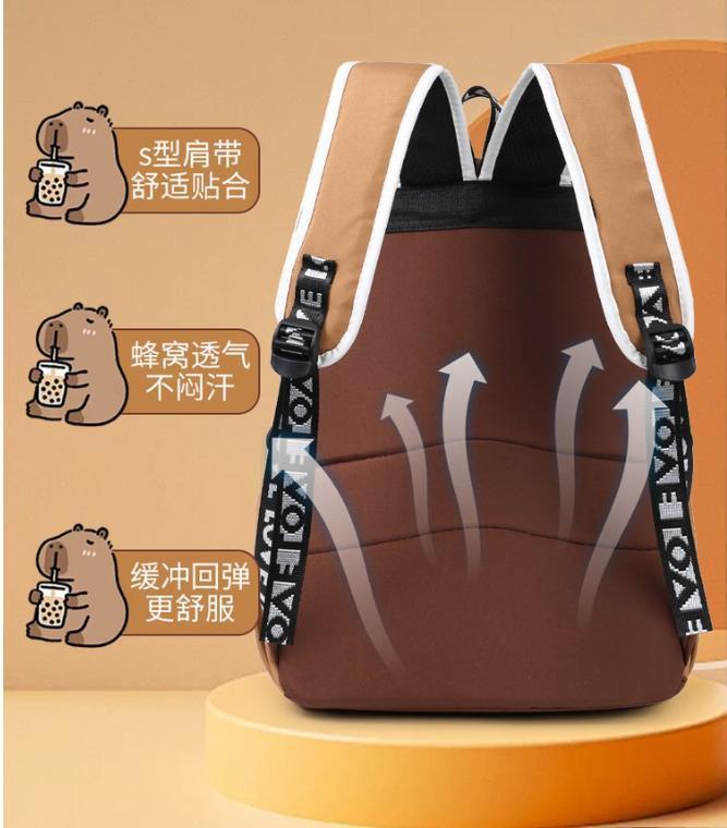 Capybara Backpacks Schoolbag for Teenage Waterproof Girls Boys Backpack Female Travel Bag Bookbag Mochila with Plush Keychain