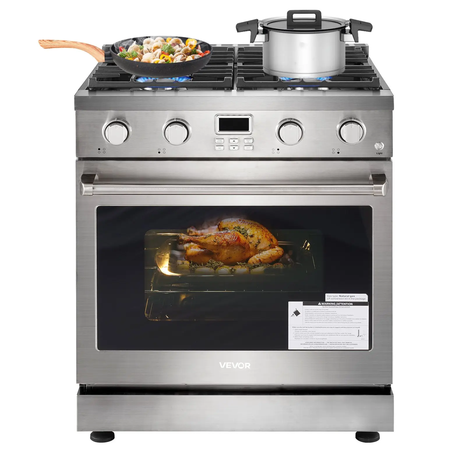 【DealsForYouDays】VEVOR Freestanding Stainless Steel Gas Range Oven - 29.9 in Width, 4 Sealed Cooktop Burners, 4.8 Cu.Ft. Capacity, Easy Reach Racks, Halogen Light, for Home Users, Apartment Kitchen, Gas Oven, Cooking, 4 Burners