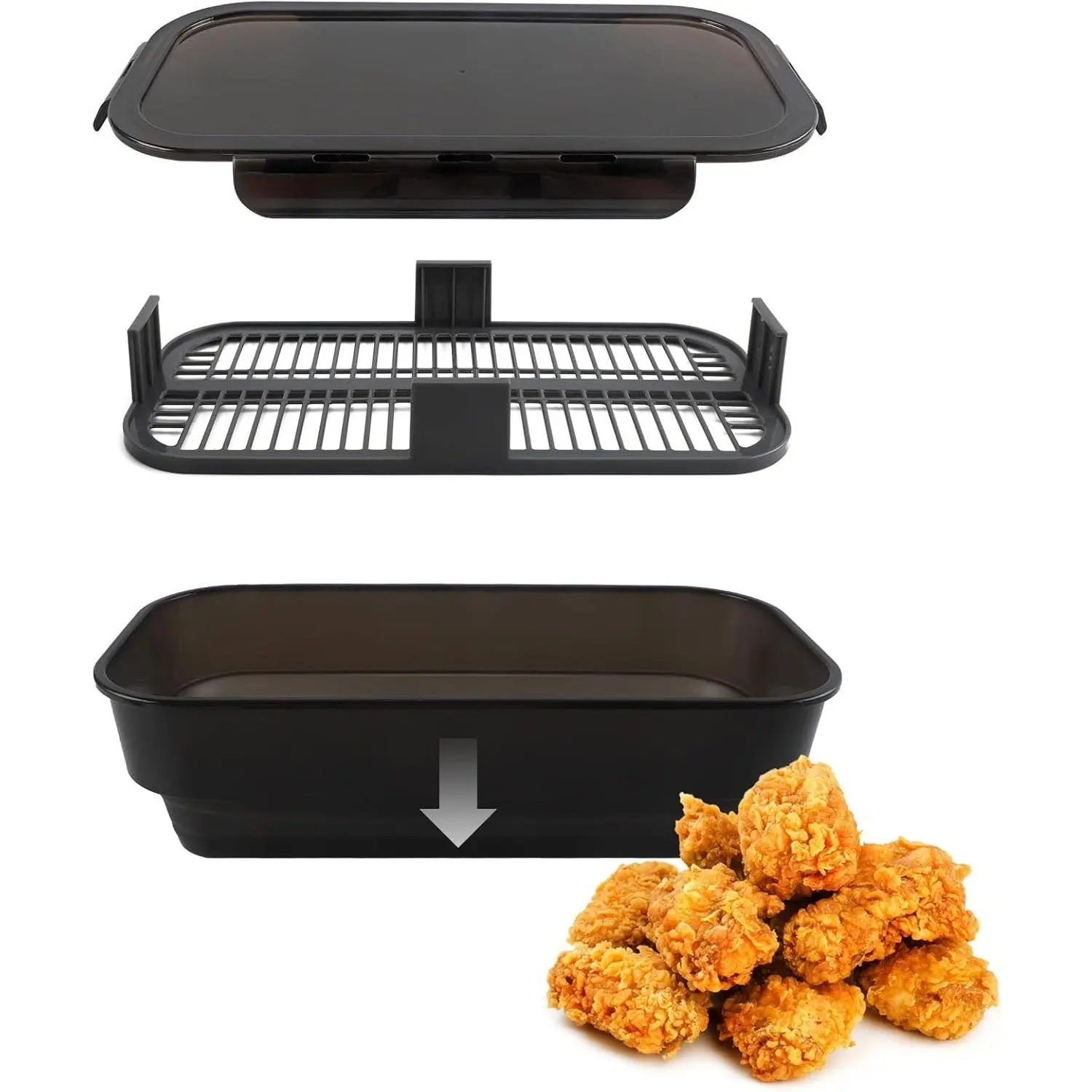 Collapsible Batter Bowl - Mess Free Breading Shaker Container - Great for Fried Fish, Fried Chicken, Onion Rings, Wings & More, Black