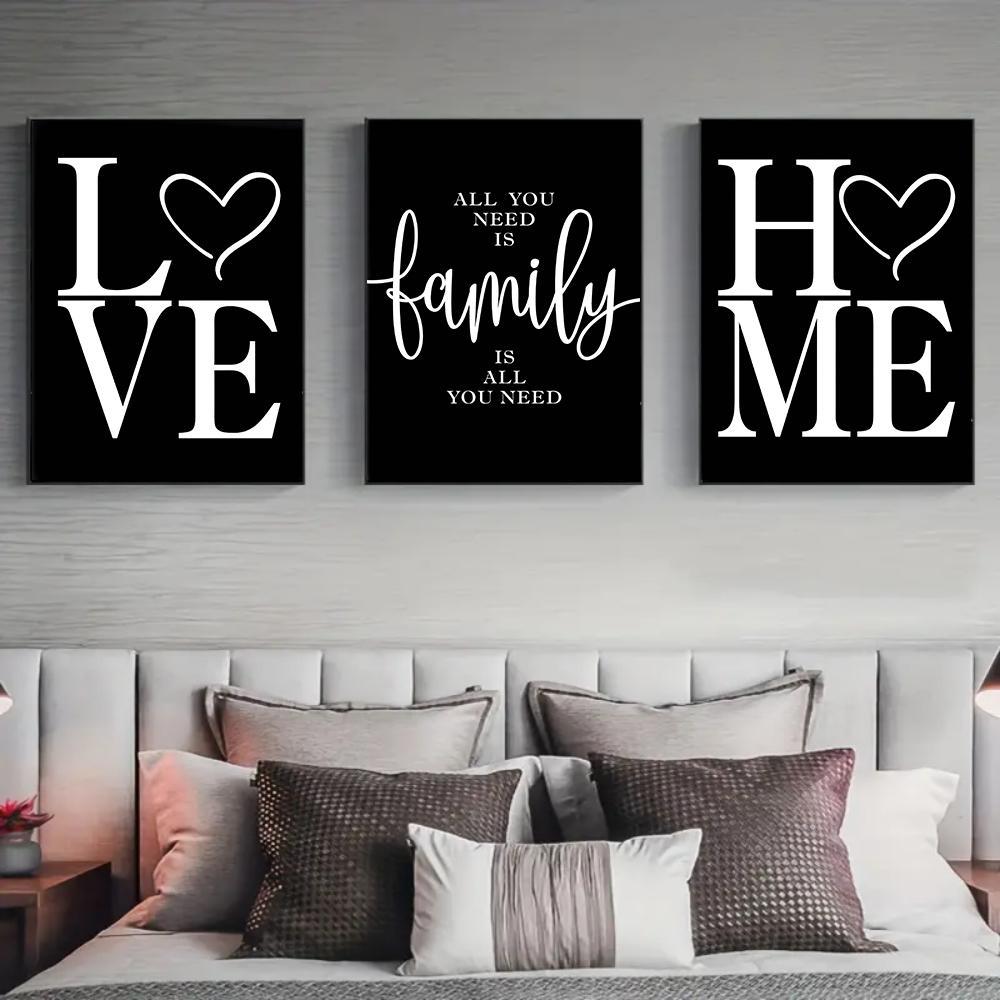 Heart & Letter Pattern Unframed Painting, 3 Counts/set Modern Canvas Wall Art, Interior Wall Decor for Home Living Room Bedroom Study Room,  Home Essentials Ornaments