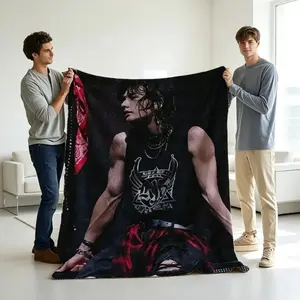Korean Boy Group Stray Hyunjin Flannel Blanket, Soft Cozy Throw Blanket, Idol Fan Blanket for Sofa Bed Office Travel, Perfect Gift