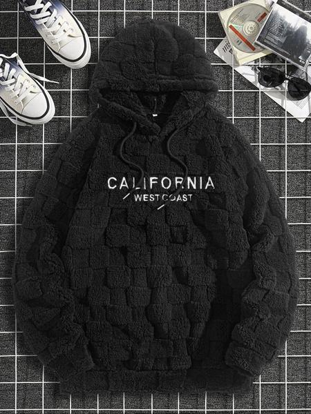 Men's Fleece Hooded Sweatshirt Jacket, Embroidered Design, Fall Winter Casual Daily Wear, Comfortable Warm Clothing