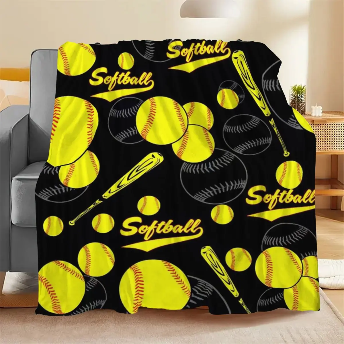 Softball-Themed Flannel Blanket - Cozy, Lightweight Throw for Sofa & Bedroom Decor - Perfect Gift for Teens, Boys, Girls, Men & Women - Ideal for Sports Enthusiasts, Allseason Throw | Vibrant Throw | Soft Polyester Blanket, Baseball Decor